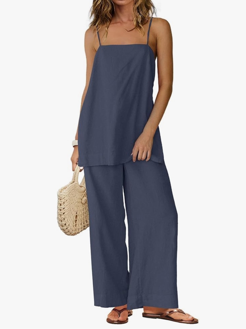 Amazon Women's Navy Wide-Leg Linen Jumpsuit set